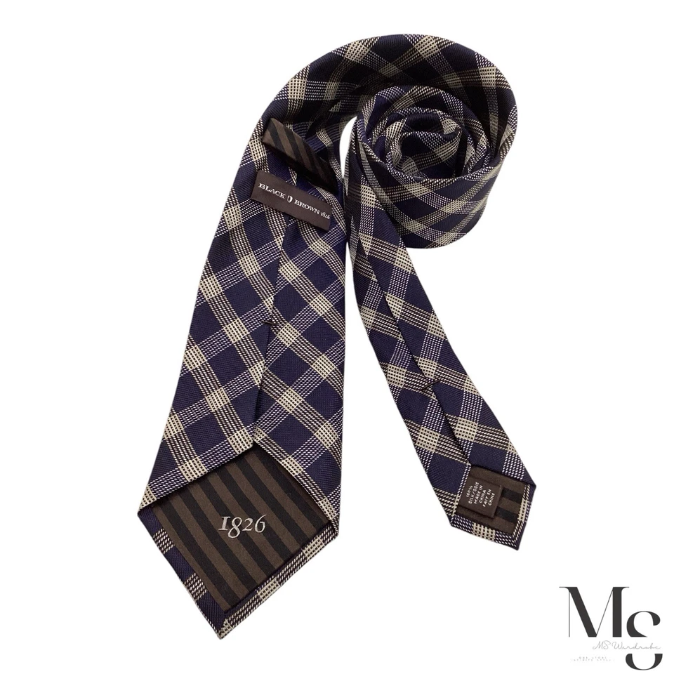 BLACK BROWN 1826Blue PLaids & Cheks Luxury Silk Tie W: 3.75" EX COND - Image 2 of 4