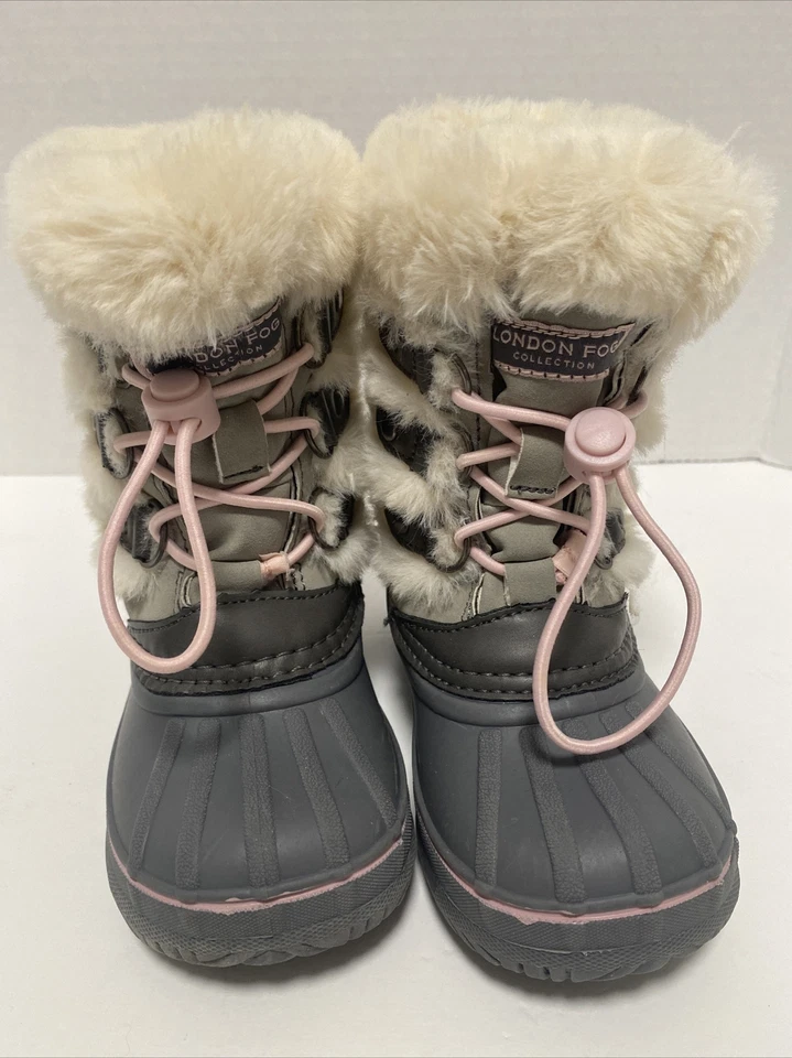 London Fog Baby Girls' Gray and pink Winter Boots waterproof snow boots Size-8 - Image 2 of 4