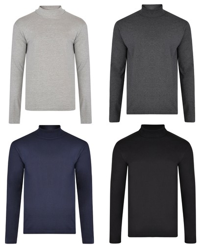 MENS ROLL NECK LONG SLEEVE COTTON POLO 