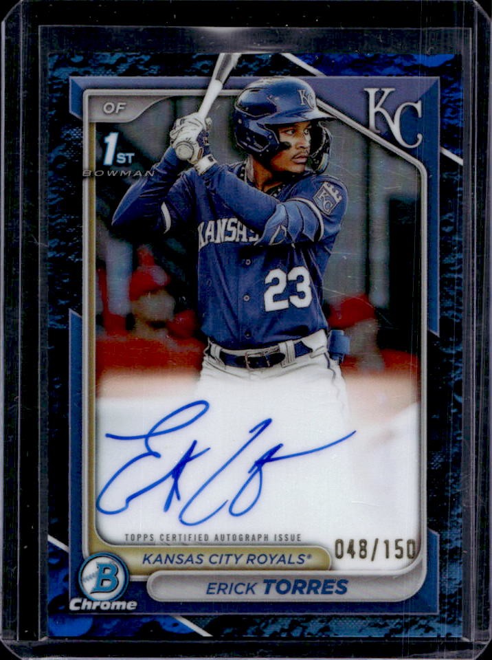 2024 Bowman Erick Torres Chrome Auto Blue Lunar Refractor 1st #48/150