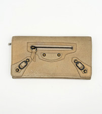 Balenciaga Moto City Wallet Gold Metallic Suede Long Bifold Black Accents Y2K