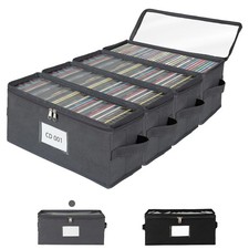 Grey Fabric CD Storage Box with Clear PVC Zippered Lid Holds 35 Standard CD