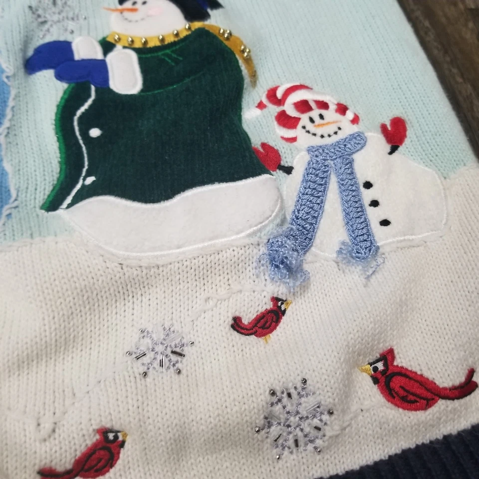 Vintage Quacker Factory Christmas Snowman Cardigan Sweater Size Large - Image 4 of 4
