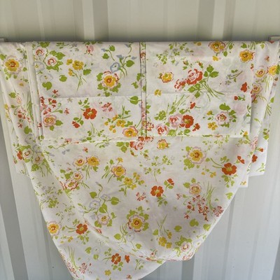 Vintage Twin  Fitted Sheet W/Pillow Slips 2Floral Orange Yellow Retro Flowers