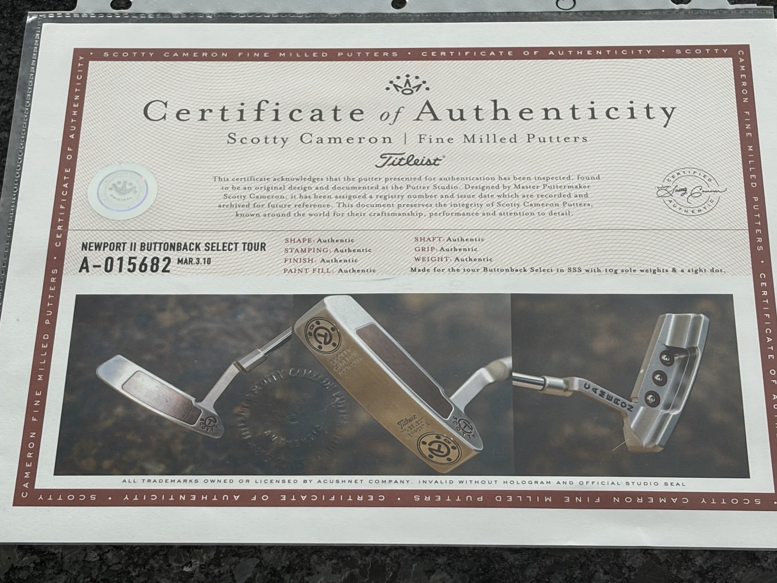 A015682, the certificate in an eBay listing's photos
