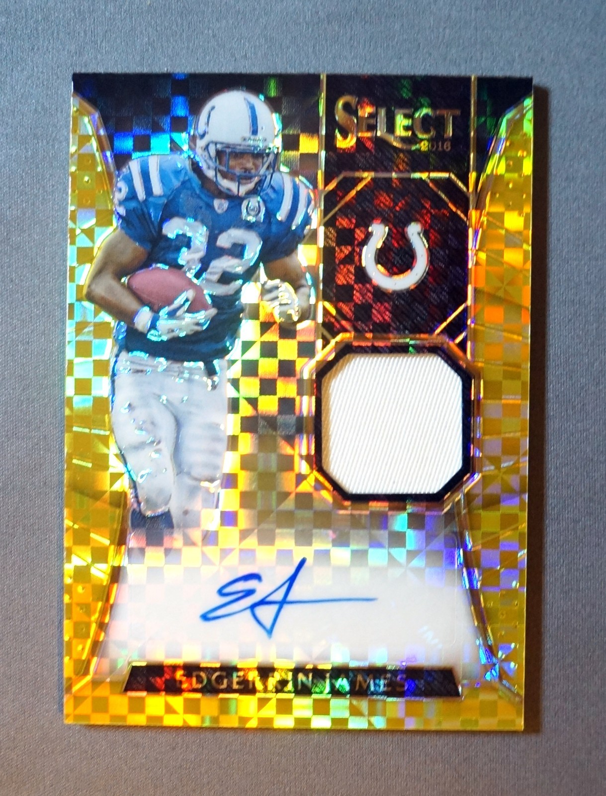 /10 Edgerrin James 2016 Select AUTO Materials Prizm GOLD Game-Used Jersey SSP 47 view 3
