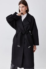 Karen Millen Black Italian Manteco Wool Raglan Sleeve Coat Size UK 14