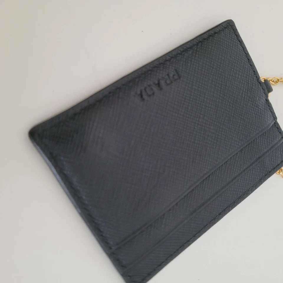 PRADA Authentic Saffiano Pink Leather ID Card Wallet Case Small Gold Chain - Image 4 of 4