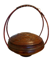 Antique Chinese Wedding Basket 19th / 20th Century Carved Wood Woven Handle