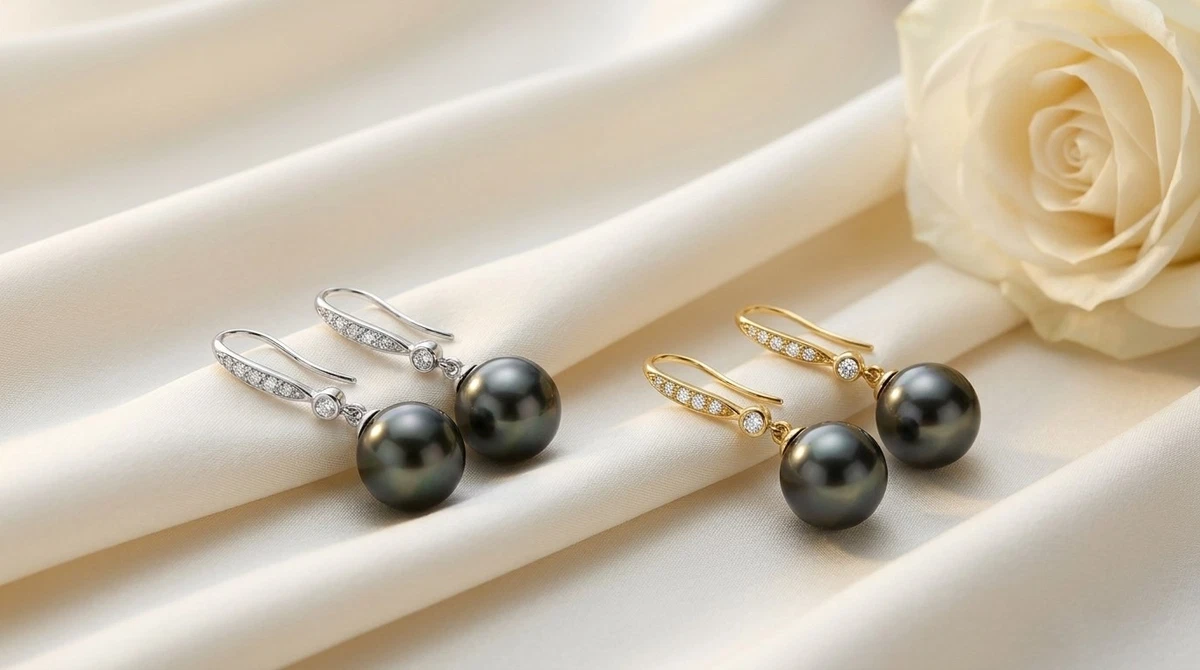 14K Yellow Gold Tahitian Cultured Pearl & Diamond Earrings 8-9mm 0.1 ct tw G SI1