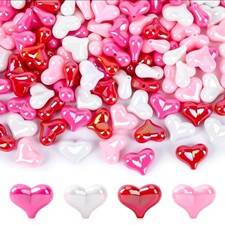 Acrylic Heart Beads 120pcs Red Pink White Valentine Heart Shaped DIY Jewelry