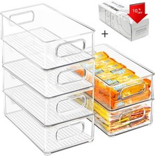 Stackable Refrigerator Organizer Bins, 6 Pack Clear Kitchen Organizer 10"L