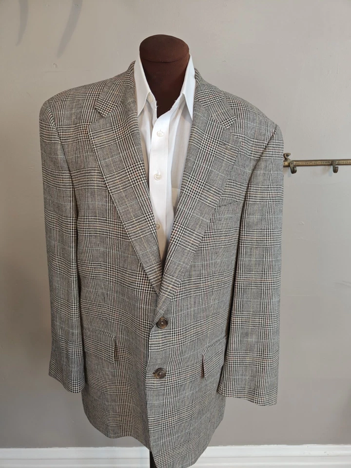 🇺🇲 Abrigo Deportivo De Colección Chaps Ralph Lauren Para Hombres 43R Crema Glen Cuadros 2 Botones Lana  Foto 3 de 4