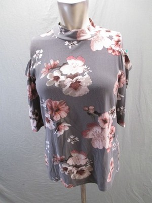 J For Justify Size M Women Multicolor Floral Short Sleeve Stretch Beauty Top 362