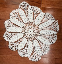 Crocheted Lace 16" Round Cream Doily Handwoven Floral Design Tabletop Decor