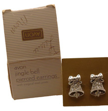 VTG 1Avon Jingle Bell Christmas Pierced Earrings Silver Tone Surgical Steel Post