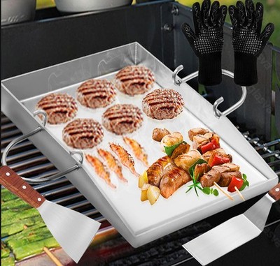 Edelstahl Grillplatte Plancha 40x30 cm 4 mm Burgerplatte BBQ Grillwanne  