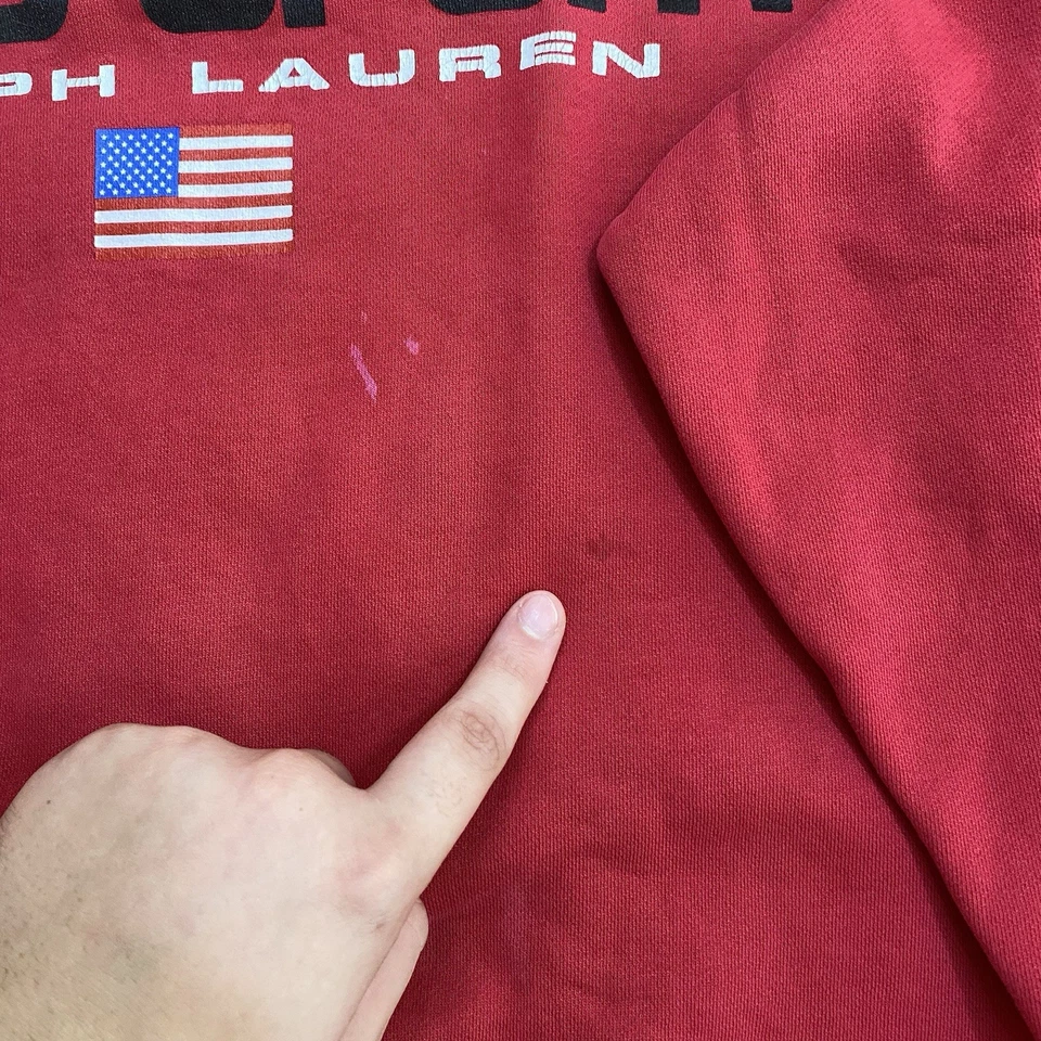 Vintage Ralph Lauren Polo Sport Men’s Large Red Sweatshirt American USA Flag 90s - Image 4 of 4
