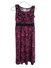 Justice Girls Dress Size 12 Pink Black Floral Ruffle Sleeveless Sundress Tween