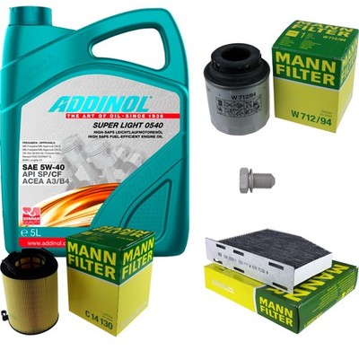 MANN Inspektionspaket 5L ADDINOL 0540 SUPER LIGHT 5W-40 für VW Golf VI 5K1