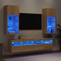 Wohnwand 5-Tlg. Sonoma-Eiche Holzwerkstoff Mit Led-Beleuchtung