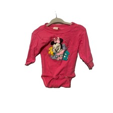 Vintage Disney Baby Minnie Mouse Teddy Bear Long Sleeve Bodysuit Pink Made USA