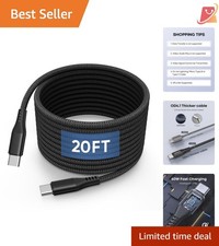 20Ft USB C to USB C Cable 60W Fast Charging Nylon Braided Compatible Devices