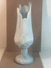 Vintage Kanawha (?) Blue & Milk Glass Slag Moon and Stars Swung Vase 11” Tall