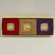 Pier 1 Imports Beaded Satin Desktop Mini Picture Frames 1.5"x1.5" Set of 3 NEW