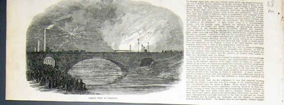 Original Old Antique Print Great Fire Bristol 1850 19th Century