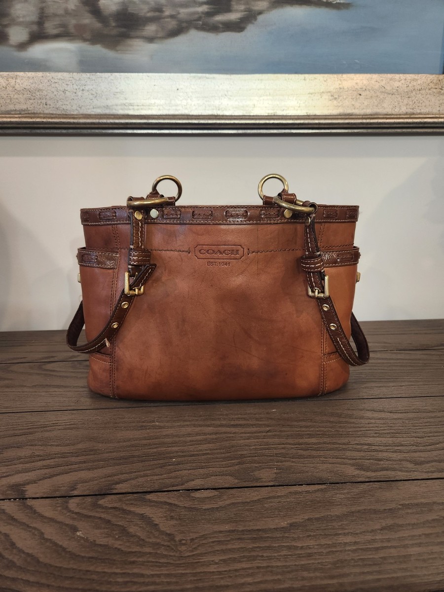Vintage Coach F0773-11500 Brown Leather Turn Lock Pockets Shoulder 