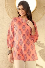 Indian Women BEAUTIFUL Cotton Blue Floral Printed Top Tunic Kurta Kurti Dress