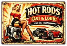 Vintage Style Metal Sign Hot Rod Fast Loud Pinup 12x18 Made Usa