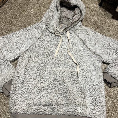 Hem & Thread Hoodie Womens Large White/Grey Fleece Color Block Hooded Soft Y2K