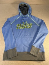 Women's Nike Therma-Fit Hoodie Sweatshirt Medium Blue And Neon Green
