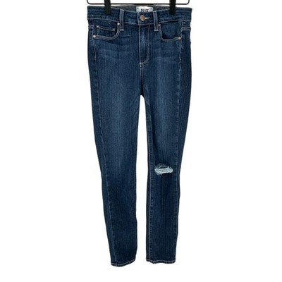 Paige Hoxton Crop Rollup Skinny Jeans 25 Blue Dark Wash High Rise Distressed