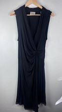ELIE TAHARI Dress Black L Jersey Stretch Sleeveless Sheath Side Ruched Gathered