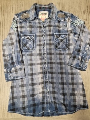 Roar Junior Girl s Western Shirt Sz Medium Pearl Snaps Rhinestones Cowgirl