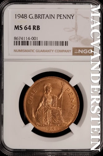 Great Britain: 1948 One Penny - NGC MS 64 RB - Brilliant Uncirculated  #SLi361