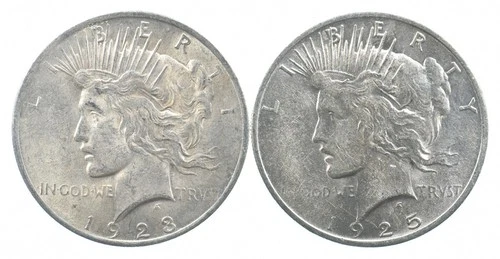 1923 & 1925 & Peace Silver Dollar $1 Bullion Collection Lot *944