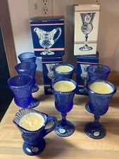 Vintage Avon George & Martha Washington Glass Goblets and Mount Vernon Pitcher