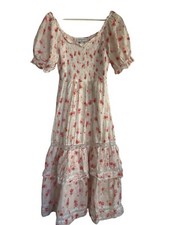 LoveShackFancy Cosette Smocked Puff Sleeve Tiered Dress Size XS