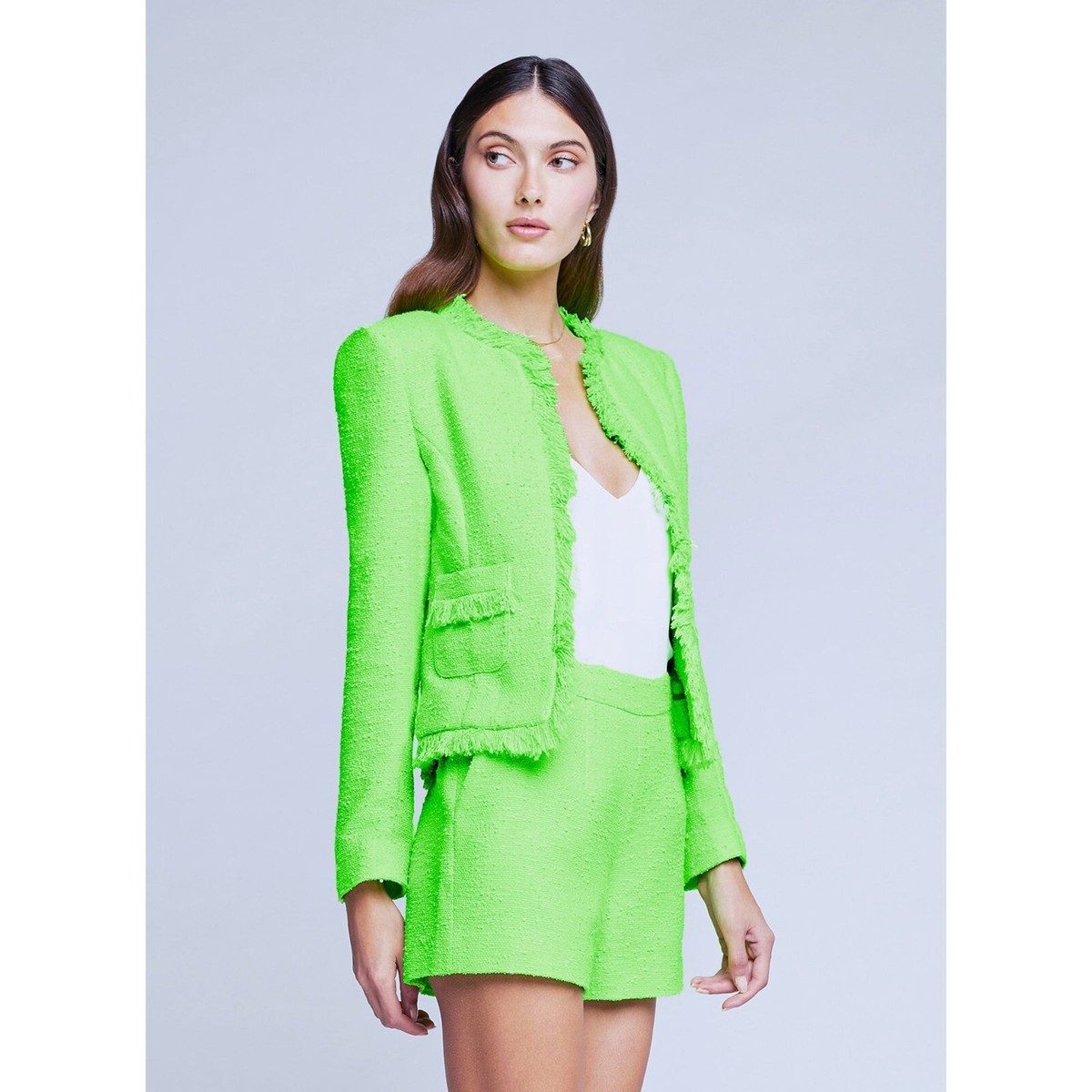 NEW L'AGENCE Angelina lime green Tweed Blazer | eBay