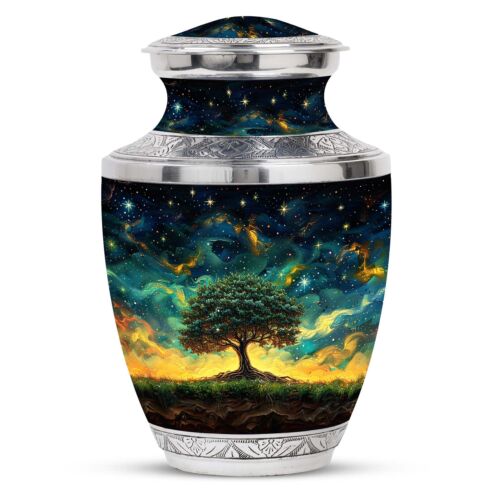 Cosmic Ballet of Celestial Tree Large Modern Urns For Ashes Size 10 Inch - Zdjęcie 1 z 7