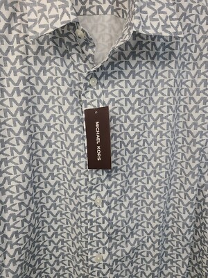 Michael Kors Mens Button up Shirt White MK Logo Classic Fit 100  