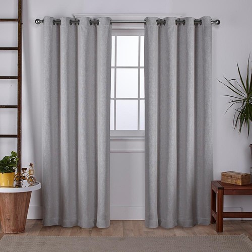EXCLUSIVO HOME Juego de cortinas oscuras tejidas de lino sintético 108" x 52" en plata maciza