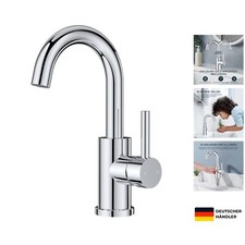 Wasserhahn Bad Hoch 360° Drehbar, Edelstahl Waschtischarmatur Hoch mit Warm/K...