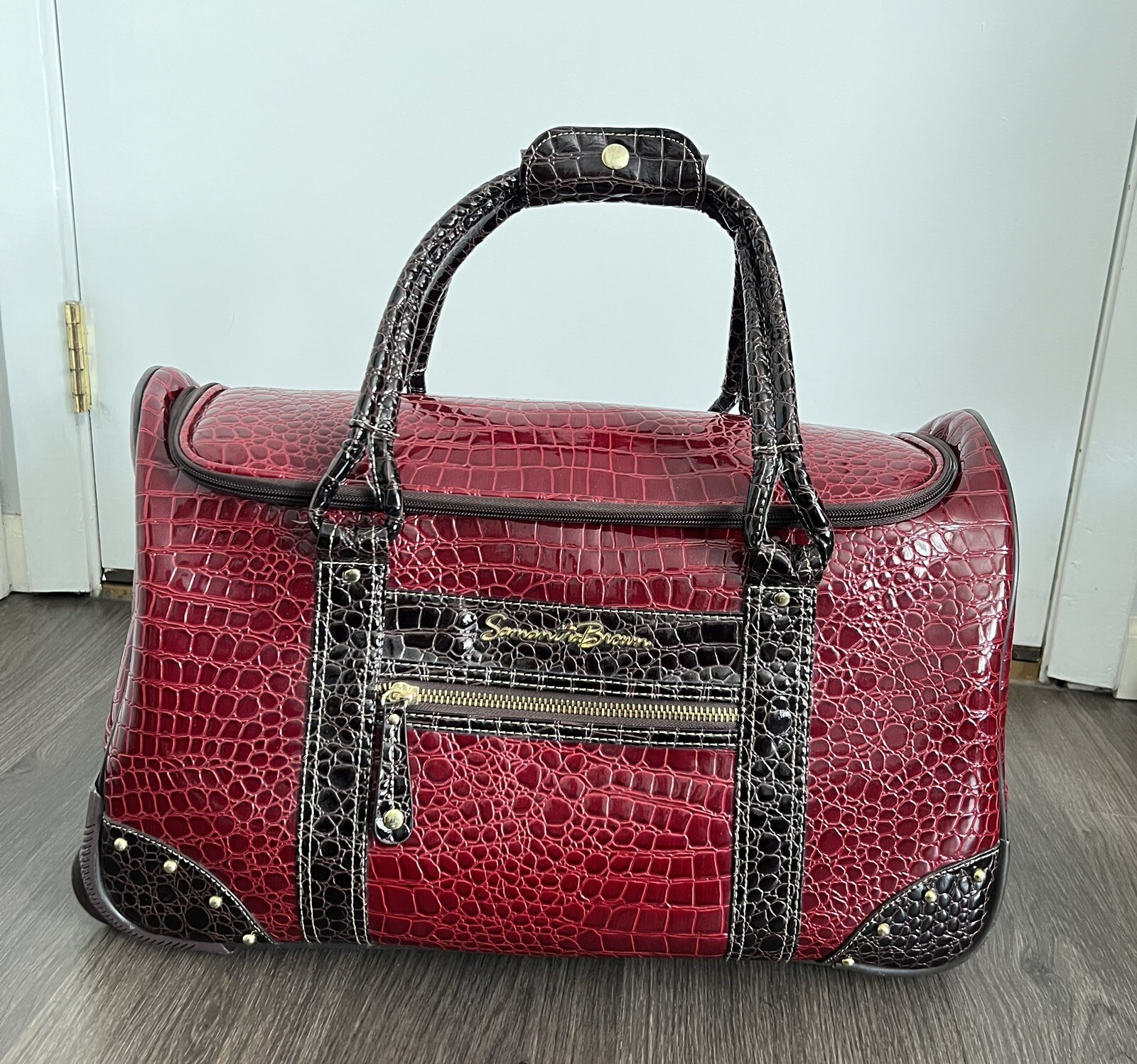Samantha Brown Burgundy Faux Croc Rolling Wheeled Weekender Luggage Bag eBay
