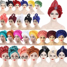 African Women Aso Oke Auto Gele Headtie Turban Chemo Cap Head Wrap Hats Nigerian