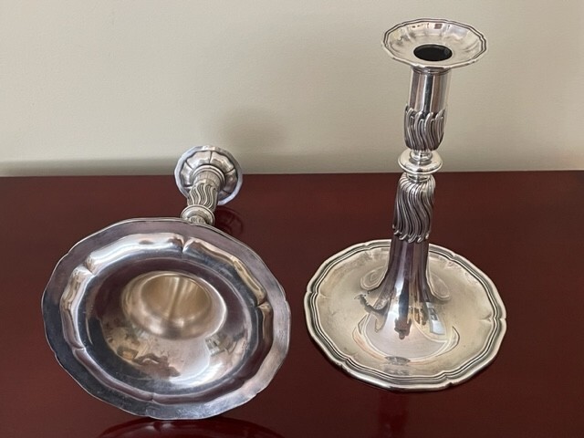 766g) Antique 800 SIlver Judaica Shabbat pair of Candlesticks